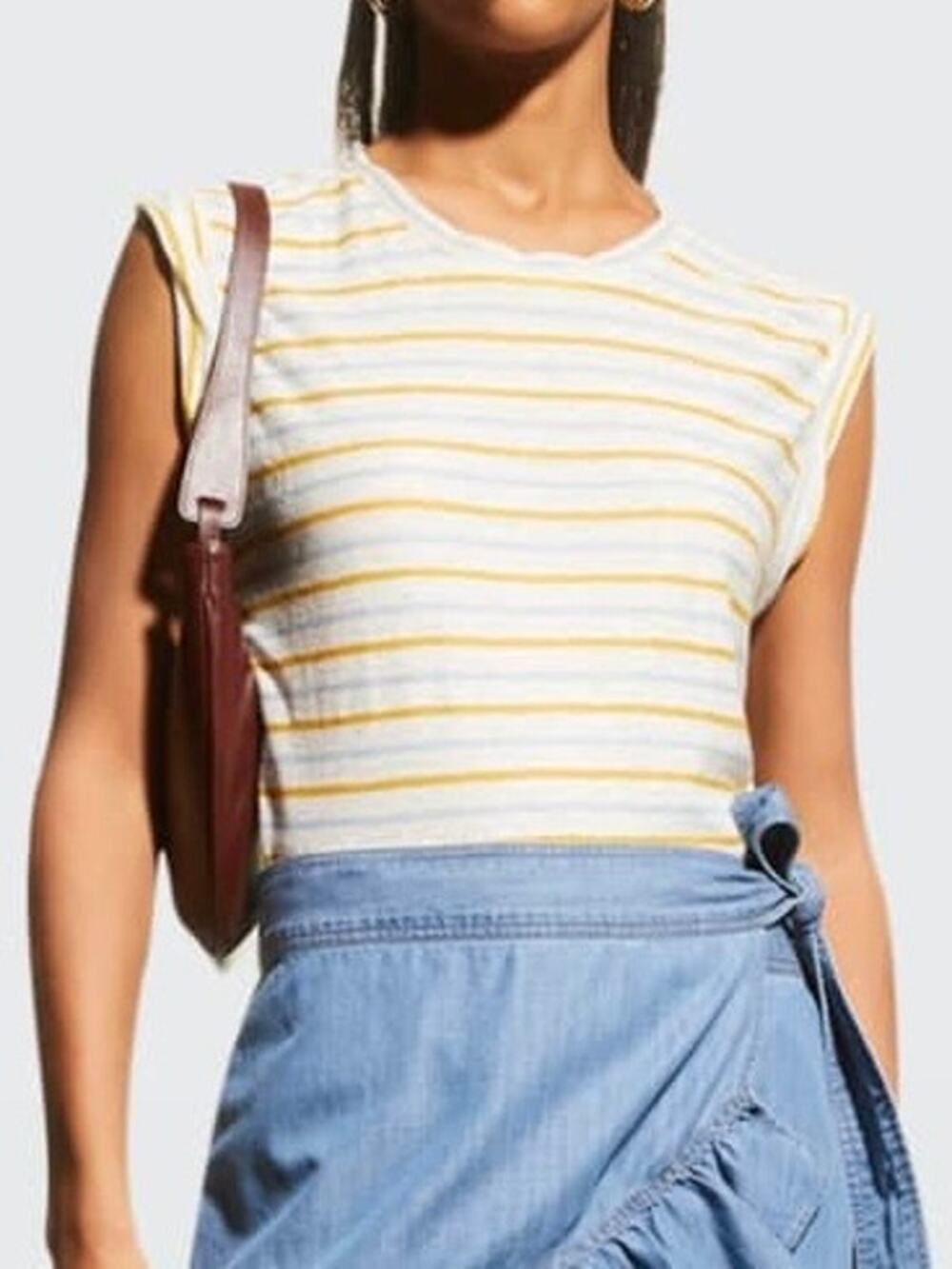 Veronica Beard Jeans Dree Striped Linen Muscle Tee Size Large